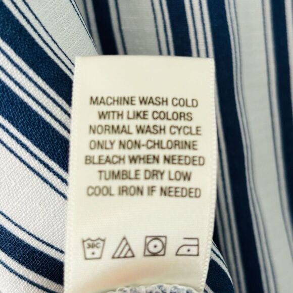 Stitch Fix West Kei tab 3/4 Sleeve High Low Blue & White Striped Blouse Size L - Picture 8 of 8